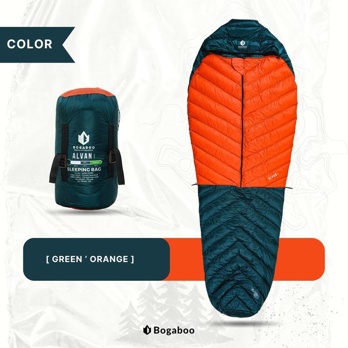 Gambar Sleeping bag BOGABOO SERI ALVAN / kantung tidur camping 100% bulu angsa goose down peak snow bulang ultralight hiking SB UL Bukan aegismax bigadventure dhaulagiri naturehike begonia meikhashop - Green Orange dari GROSIRAN OUTDOOR GEAR undefined Tokopedia