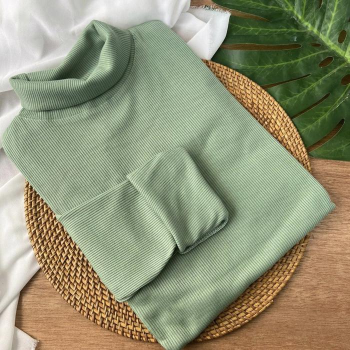 Gambar Kaos Turtleneck Rib Premium Lengan Panjang Part 2 - Matcha, All Size dari Caramel Outfit undefined Tokopedia