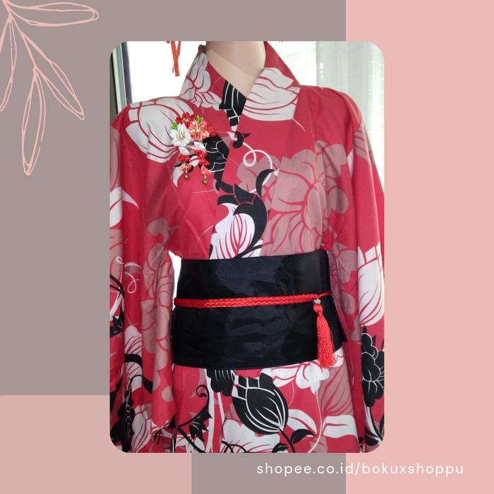 Gambar SEWA / RENTAL YUKATA MERAH - Set Yukata dari Boku X Shoppu undefined Tokopedia