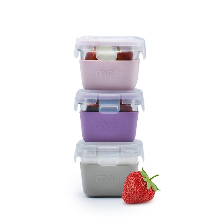 Gambar Melii Baby Glass Containers with sleeve  - wadah makanan kaca - Pnk/Prpl/Gry dari Tosyen Okiedog undefined Tokopedia