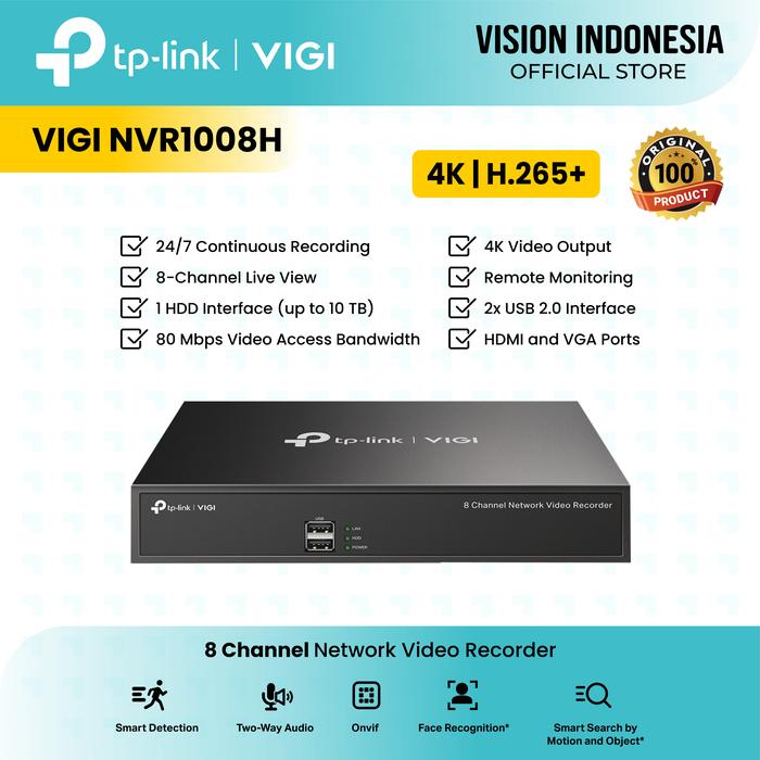 Gambar TP-Link VIGI NVR1008H NVR 8 Channel H.265 ONVIF Up to 10TB Storage dari VISION INDONESIA undefined Tokopedia