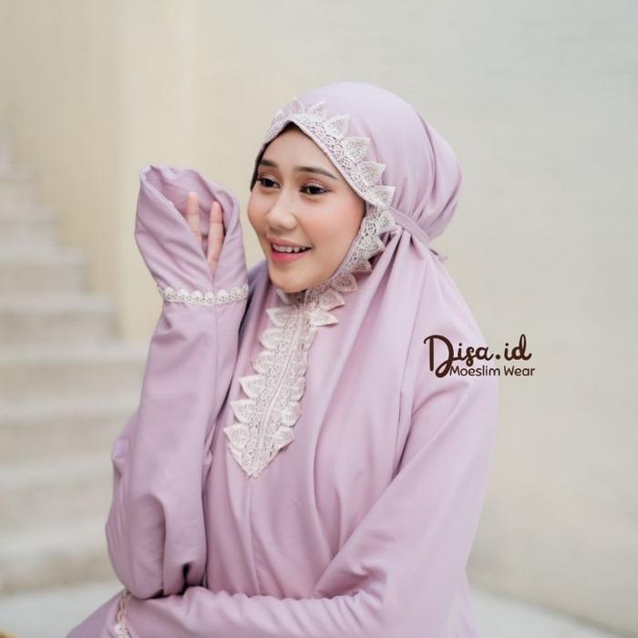Gambar DISA.ID - Mukena Terusan Traveling Lajuran Polos Aisyah Pouch Cantik 2in1 Katun Premium Signature Jumbo - Lavender dari Raqella undefined Tokopedia