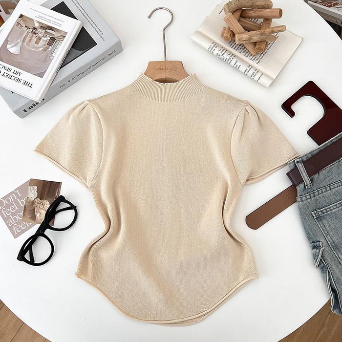 Gambar Yang's Fashion Baju Atasan Rajut Wanita Inner Turtleneck Kerah Tinggi Lengan Pendek - Cream dari yang's fashion undefined Tokopedia