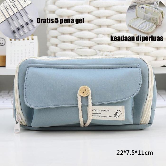 Gambar KAISEN Pencil Cases Large Capacity Pencil Bag Pouch Holder Box for Girls Office Student Stationery Organizer School Supplies - biru (pena) dari Micky Minie undefined Tokopedia