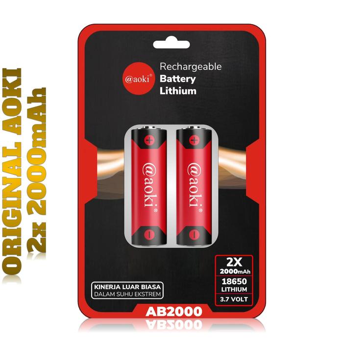 Gambar AOKI Baterai Lithium 18650 (isi 2pcs) 1200mAh / 2000mAh Asli Full ORIGINAL AOKI parts - AOKI 2000mAh dari JayaBersamaELc undefined Tokopedia