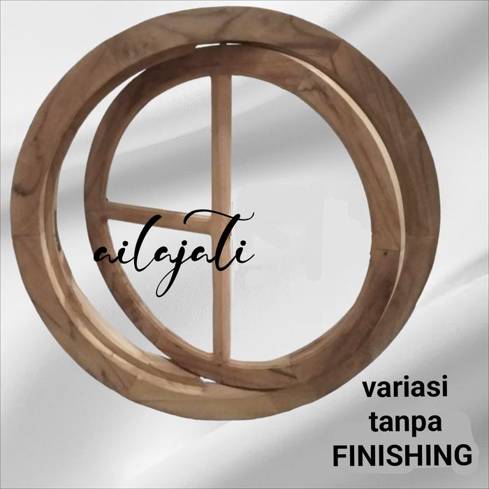 Gambar KB1-60 Jendela Minimalis Bulat Pivot Putar Kayu Jati - KB1-60 Mentahan, TANPA KACA dari ailajati undefined Tokopedia