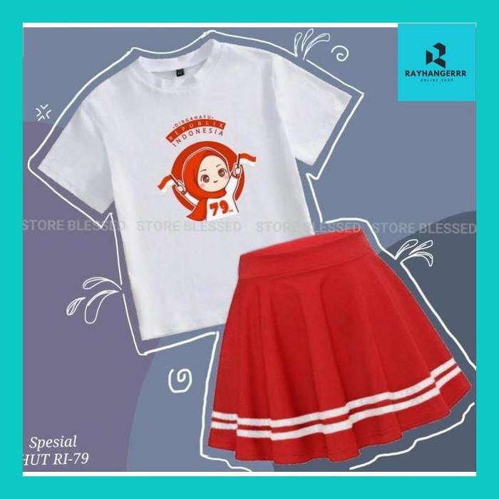 Gambar Ray || Setelan Anak Perempuan Edisi Kemerdekaan One Set Baju Kaos Oblong Anak Edisi Kemerdekaan Set Baju Beautiful Dan Rok Anak List Kemerdekaan Ke-79 Untuk Anak Usia 2-10 Tahun - Cwe hijab merah, M (2-4 TAHUN) dari Rayhangerrr undefined Tokopedia