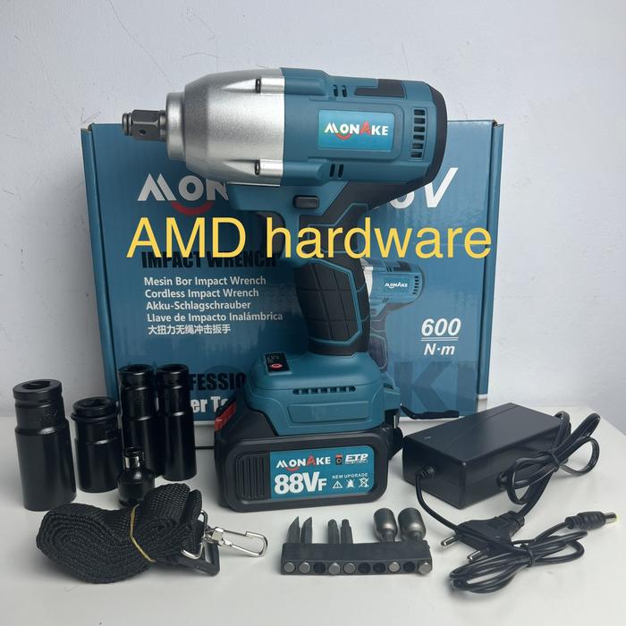 Gambar MESIN IMPACT WRENCH CORDLESS TORSI BESAR 600Nm BATERAI 88V 1/2" MONAKE - MEREK MONAKE dari AMD hardware undefined Tokopedia