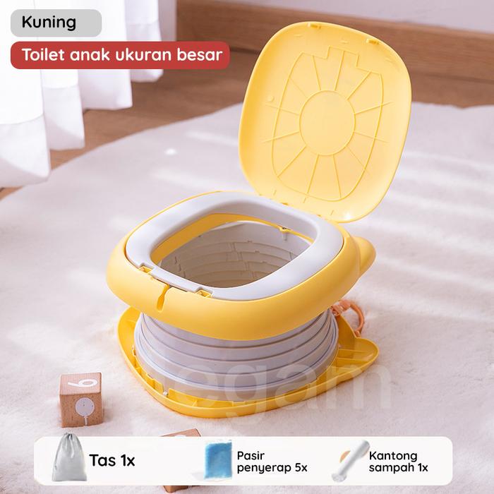 Gambar MEGAM Potty Portable WC Training Anak Pispot Baby Travel Kursi Toilet Duduk Karakter Kucing Lucu HSB813 - Kuning dari Megam.id undefined Tokopedia