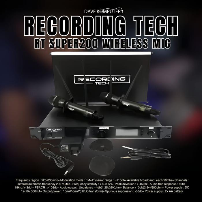 Gambar RECORDING TECH RT SUPER200 Super 200 Mic Wireless 2 Mic Hand Pegang - Hitam dari Dave Komputer undefined Tokopedia