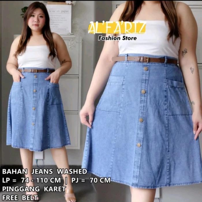 Gambar Rok Denim Jumbo / Rok Big Size Jeans Washed - Rok A Blue dari AL&#39;FA&#39;RIZ undefined Tokopedia