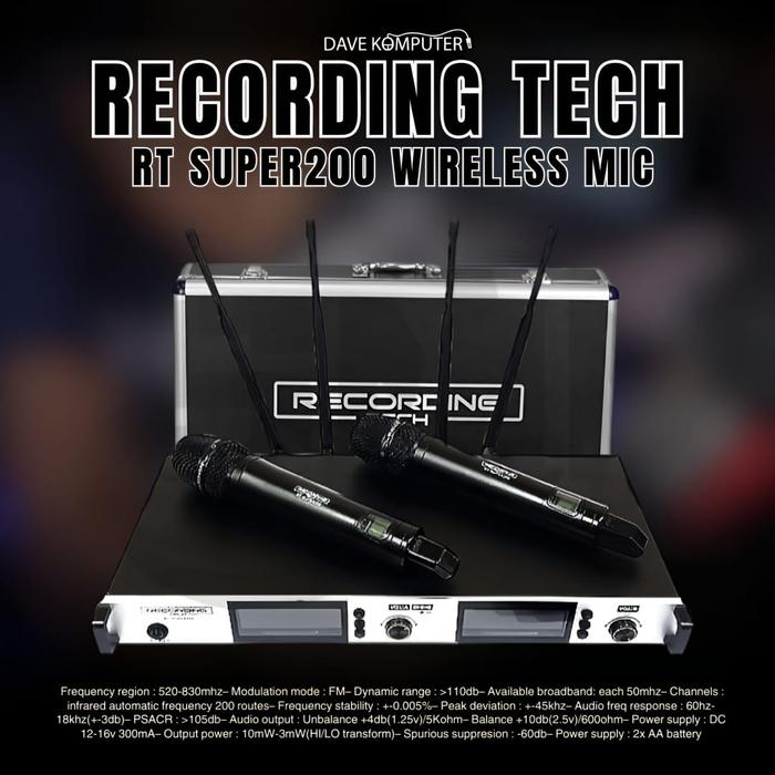 Gambar RECORDING TECH RT SUPER200 Super 200 Mic Wireless 2 Mic Hand Pegang - Silver dari Dave Komputer undefined Tokopedia