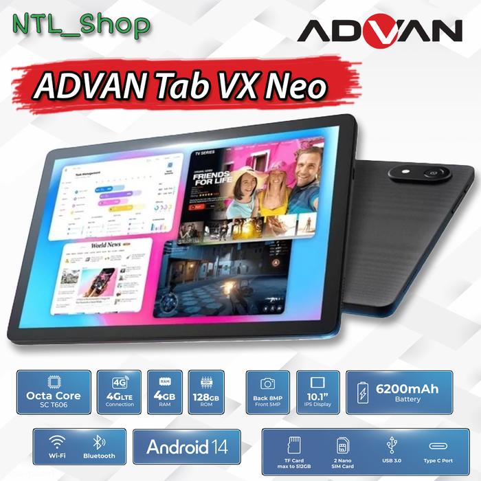 Gambar ADVAN Tab VX Neo Octa Core  4GB 128GB 10.1" IPS Screen Tablet Android 14 6200mAh Dual Sim Card dari NTL.ID undefined Tokopedia