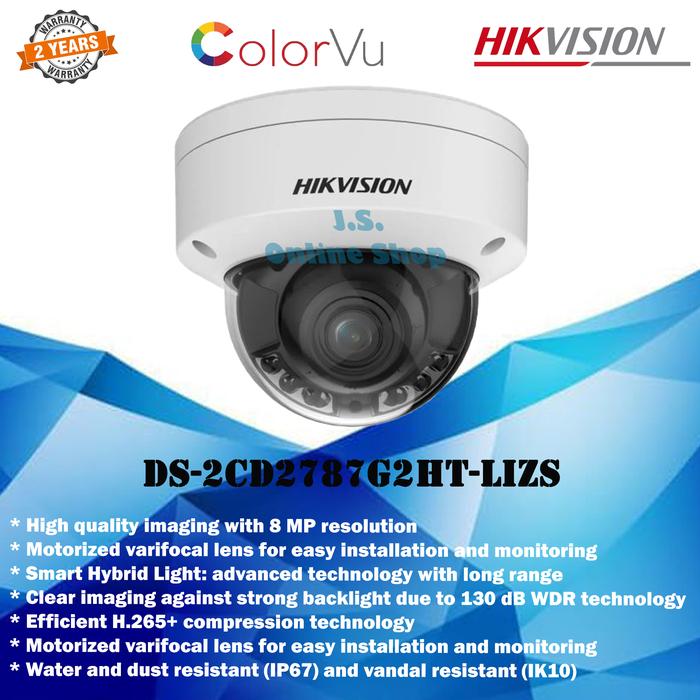 Hikvision Cctv Mp Smart Hybrid Light With Colorvu Motorized Varifocal  Dome Network Camera Ds-2cd2787g2ht-lizs