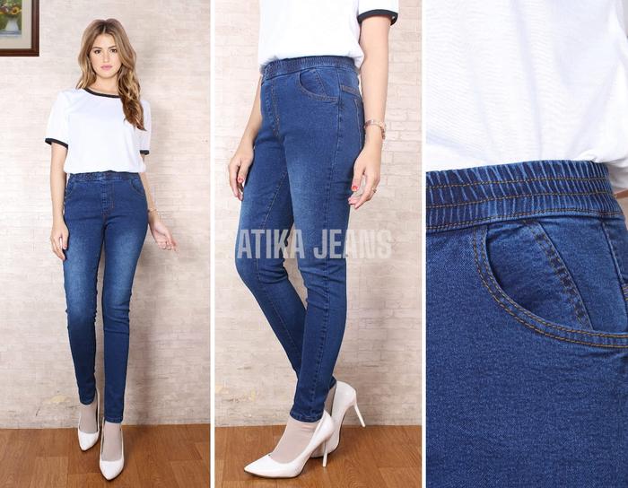 Gambar TURUN HARGA Celana Highwaist Legging Jeans Wanita Pinggang Karet/Naman/Ringan/Adem/Staylist - Navy Wash, 31 dari ATIKA RISKA undefined Tokopedia