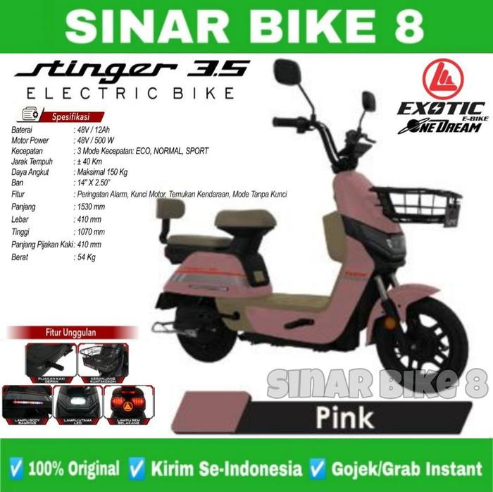 Gambar Sepeda Listrik EXOTIC STINGER 3.5 BY PACIFIC 500 Watt Electric Bike - Pink dari Toko Sepeda Sinar Bike 8 undefined Tokopedia