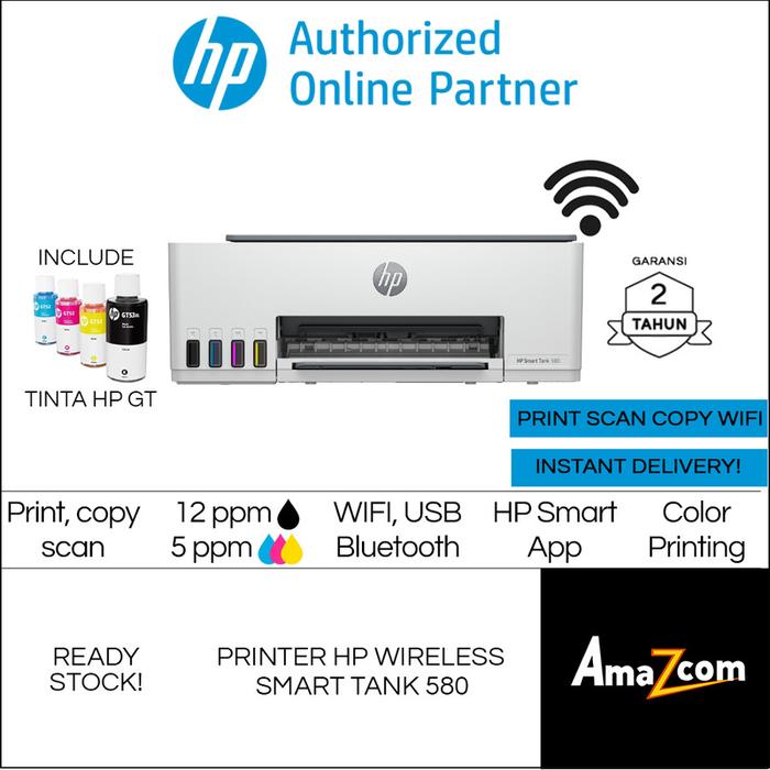Gambar Printer HP 580 Smart Tank All In One Printer Wireless Wifi Bluetooth Garansi Resmi HP GT53 GT52 - 580 dari Amazcom undefined Tokopedia