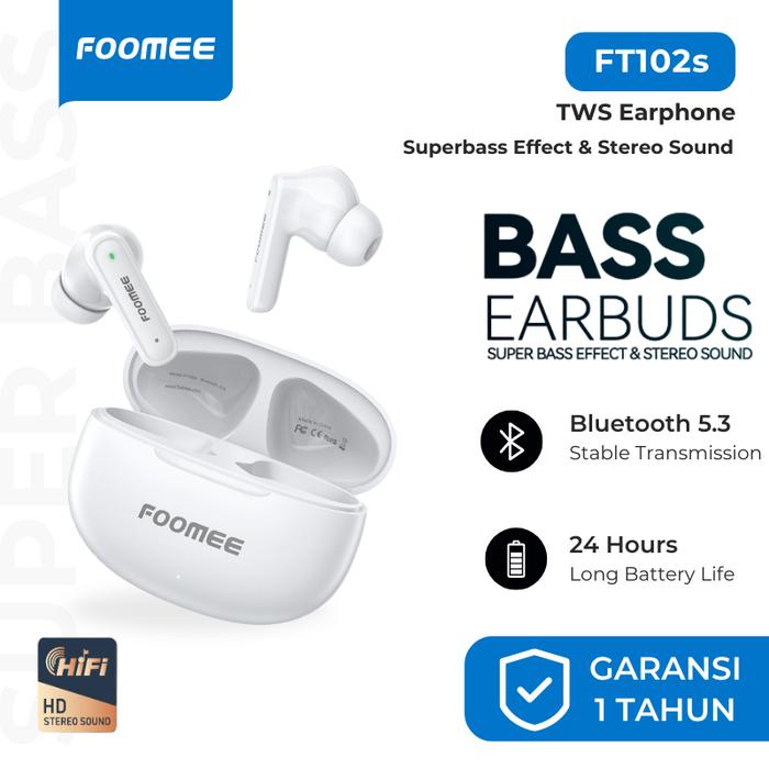 Gambar Foomee FT102s Earphone Bluetooth 5.3 Super Bass TWS True Wireless Stereo HD Sound - Putih dari Foomee Official Store undefined Tokopedia