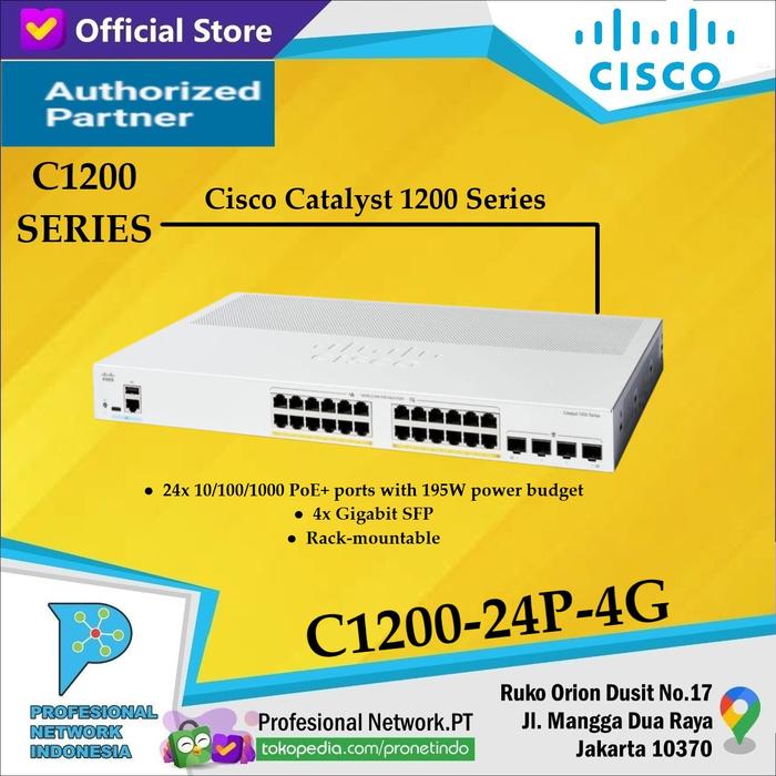 Gambar Cisco Catalyst 1200 Series C1200-24P-4G Smart Switch 24-Port PoE+ 195W 4x 1G SFP - Unit Only dari Profesional Network undefined 5 Tokopedia