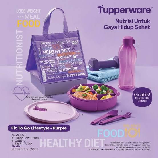 Gambar Tempat makan Tupperware Fit To Go 4 sekat ASIMETRIS dengan tas - Ungu dari Toko Barang Mama undefined Tokopedia
