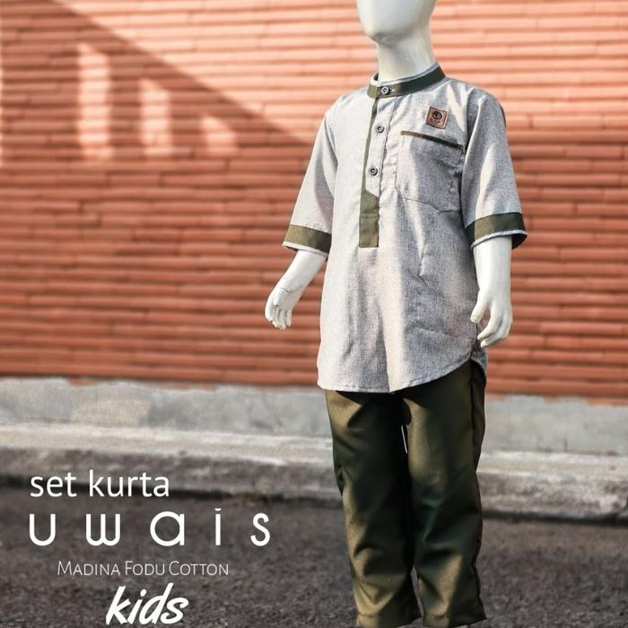 Gambar Setelan Kurta Anak Lengan 3/4 Uwais by Al Faqih - Light Grey, XL dari Zealmuslim undefined Tokopedia