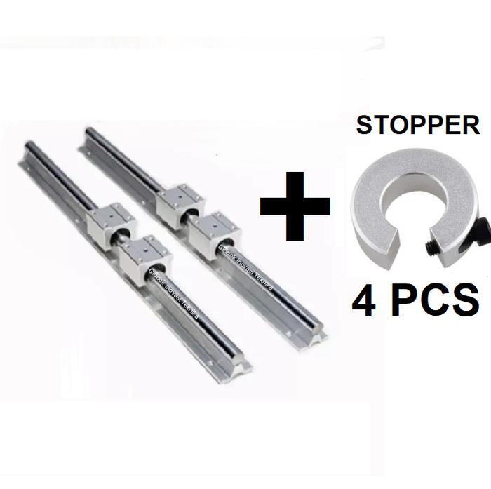 Gambar paket set rail guide linear SBR12 SBR 12 shaft + 4 block SBR12UU - Pakai Stopper, Travel 50cm dari GLODOK INOVASI TEKNIKA undefined Tokopedia
