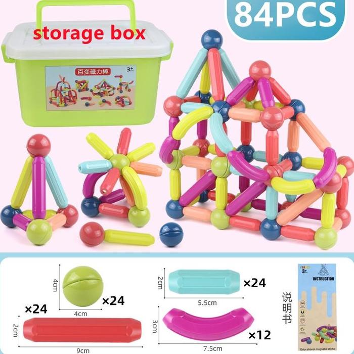 Gambar Mainan Batang Blok Magnetik Bola Set 130Pcs Diy Building Blocks Susun Montessori Edukasi Anak Terpopuler - 84PCS dari Ofeelia undefined Tokopedia