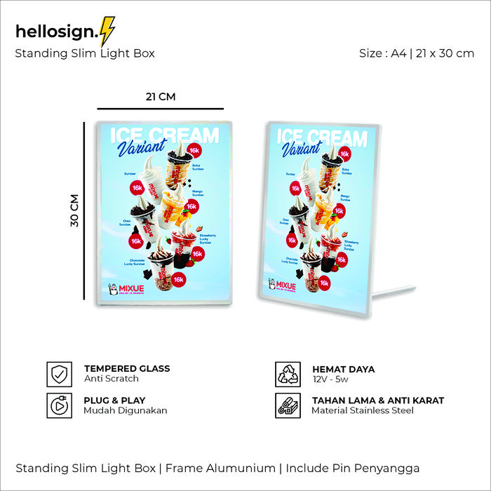 Gambar Slim Light Box | Ultra Thin Light Box | Standing LED Menu Poster Murah | Mini Banner LED for Adv | Display Menu Restoran - Menu Cafe - Iklan Produk Meja - A4 dari hellosign. undefined Tokopedia