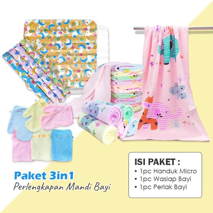 Gambar Product Terkece Paket Hemat 3In1 Perlengkapan Mandi Bayi Handuk Bayi Perlak Motif & Waslap Bayi Random - Random 3in1 dari Toko Mira Pratiwi undefined Tokopedia