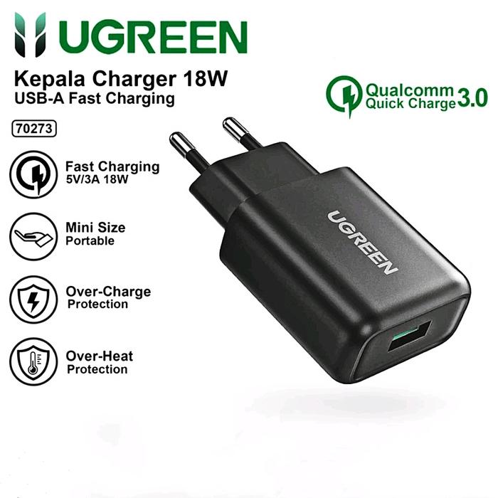 Gambar Ugreen adapter charger singel 18W QC 3.0 quick charge fast charging - Charger Hitam dari KingMonth undefined Tokopedia