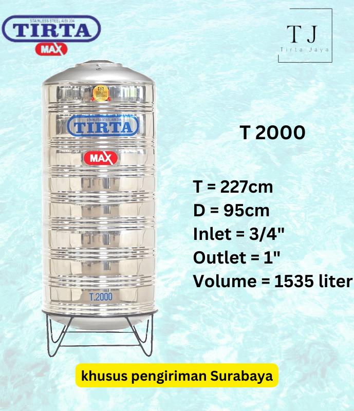 Gambar Tandon Air TIRTA MAX STAINLESS T 500 1000 1500 2000 Toren Air Tangki Air - T2000 (1535L) dari Tirta Jaya Surabaya undefined Tokopedia