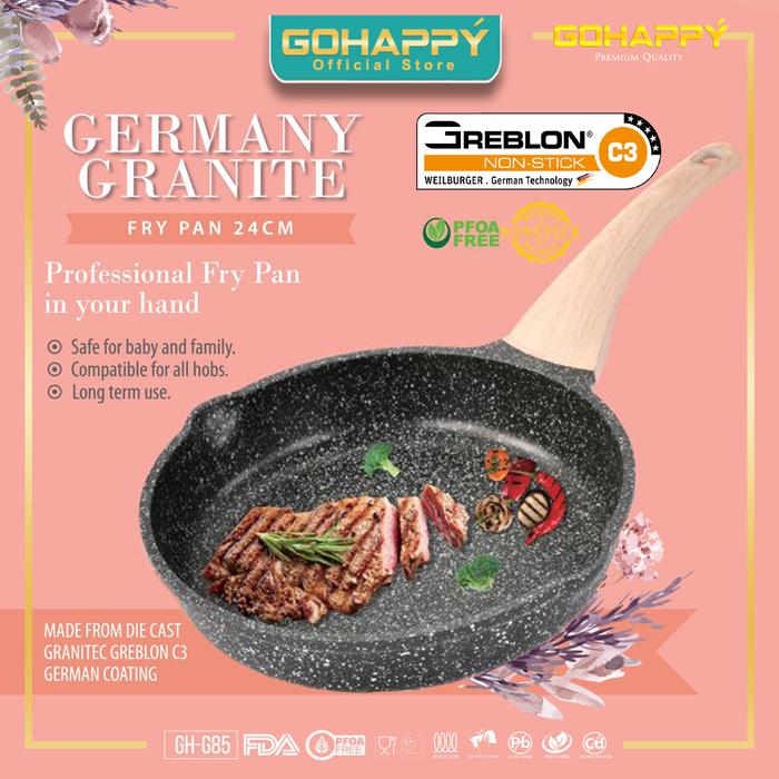 Gambar WAJAN FRYING PAN GRANIT GERMANY GOHAPPY GHG82 Panci Fry pan 24 CM - GGFry24CM Black dari Mayba Store undefined Tokopedia
