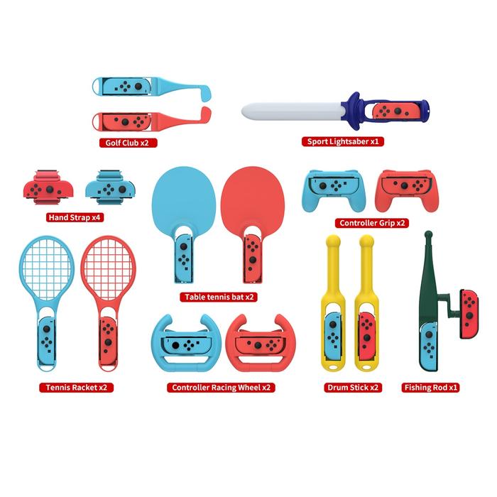 Gambar Dobe Sports Accessories Paket Tenis Racket Tennis Racket / Golf club / Light Saber / Game card / Grip Caps / Joycon Grip / Drawstring Bag / Wristband For Nintendo Switch - 18 in 1 dari Techno S General Auto / TSGA undefined Tokopedia