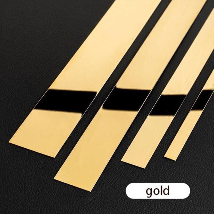 Gambar List Plat Strip Mirror Gold Silver Stainless Steel Berperekat Decorative Lines Dekorasi Dinding 3Meter - Gold, Lebar 10mm dari Asera Decor undefined Tokopedia