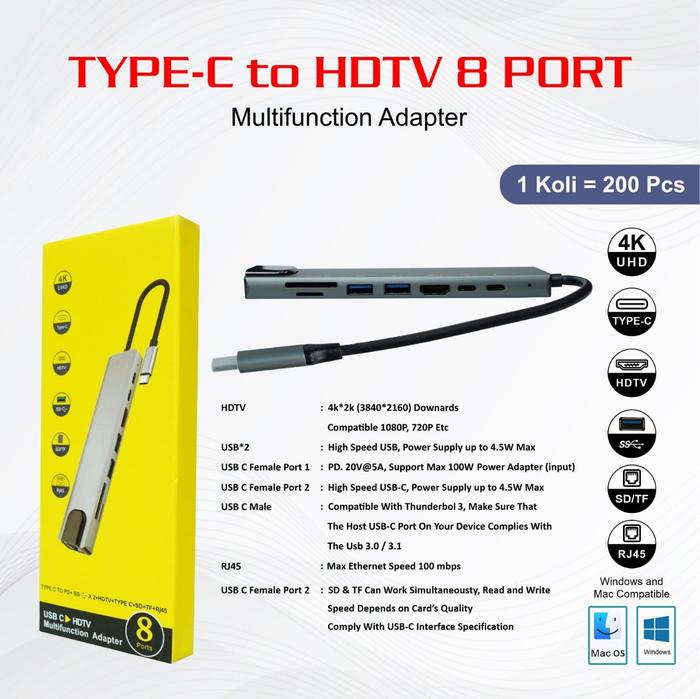 Gambar NYK C8 Converter 8 in 1 Type C to Hub USB Lan HDTV Card Reader - SkyWalker dari Digitalcity undefined Tokopedia