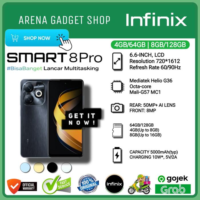 Gambar Infinix Smart 8 Pro Ram 8/128Gb New Original Garansi Resmi 8+8/128Gb - Hitam dari ArenaGadgetShop undefined Tokopedia