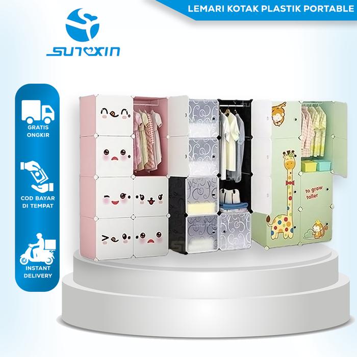 Gambar Lemari Kotak Plastik Portable Bongkar Pasang 8 Pintu - Merah Muda dari SUNXIN undefined Tokopedia