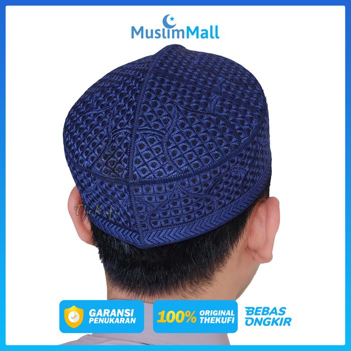 Gambar Peci Pakistan Full Bordir Premium Warna Biru Polos Motif Garis Kubah Masjid High Quality Original Produk - The Kufi - Biru, No.6 dari Muslim Mall undefined Tokopedia