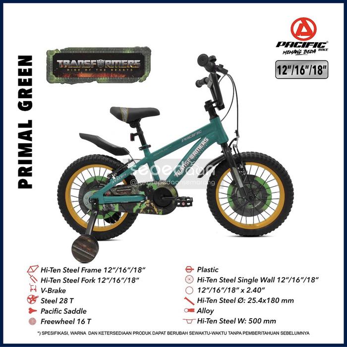 Gambar Sepeda Anak BMX 12", 16", 18" PACIFIC - 2.4 3.0 Transformer Minion - TRANS Hijau, 12 dari Sepedaan ID undefined Tokopedia