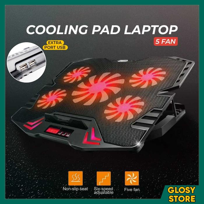 Gambar Cooling Pad Laptop Gaming Kipas Pendingin 5 Fan Extra USB Port Murah - Merah dari Glosy.Store undefined Tokopedia