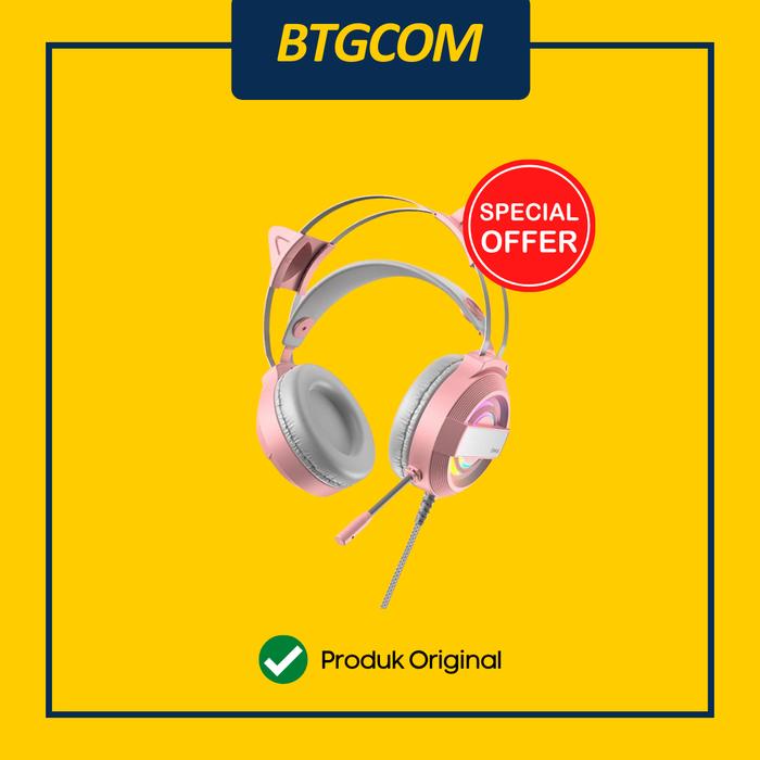 Gambar HEADSET GAMING GAMEN GH1100 HEADPHONE RGB MODEL TELINGA KUCING/EAR CAT WHITE/PINK - Merah Muda dari btgcom undefined Tokopedia