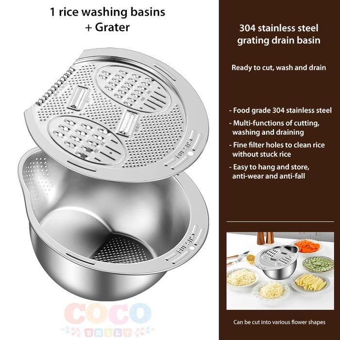 Jual 304 Stainless Steel Basin Drain Basket Rice Washing Artifact Rice ...