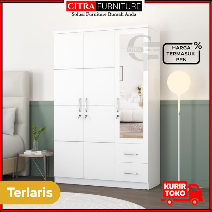 Gambar Lemari Pakaian 3 pintu Minimalis Cermin|Lemari Baju laci|GRAVER BW 008 - MOTIF A, DIRAKIT dari Citra furniture undefined Tokopedia