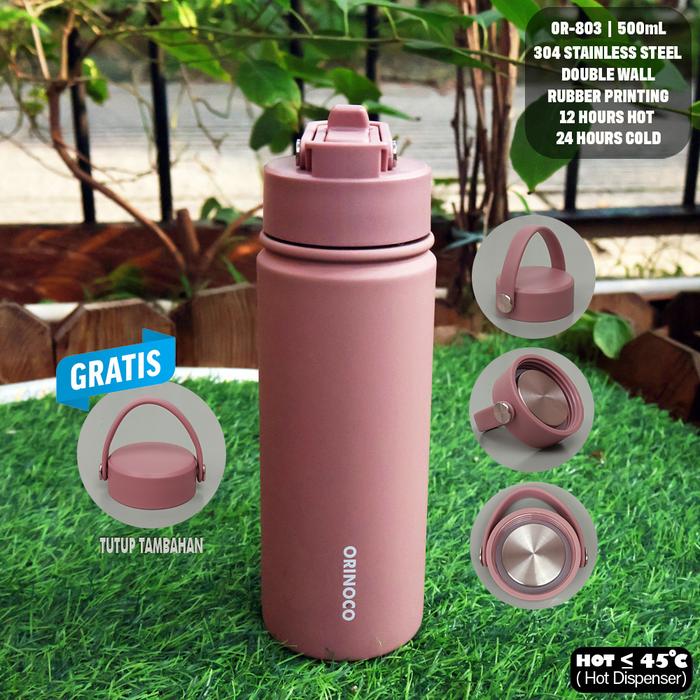 Gambar Botol Thermos OR-803 Tumbler Silky Touch With Straw 500ML Vacuum Flask Hot & Cold Silicone - Merah Muda dari Ollahomeliving Kota Bogor Tokopedia