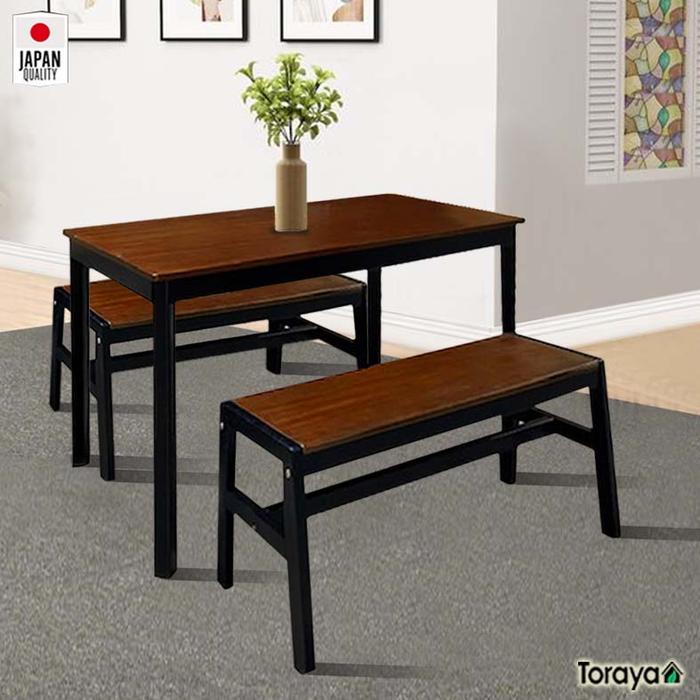 Gambar TORAYA Meja Makan  Set 2 Bench/ Meja Makan Kayu/ Dining Table/ DS-110 WHCO - Hitam Coklat dari TorayaLiving undefined Tokopedia