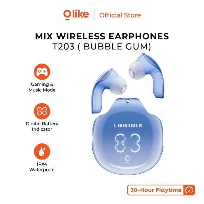 Gambar OLIKE MIX WIRELESS EARPHONE TWS HD IMMERSIVE AUDIO BLUETOOTH 5.3 30 HOUR PLAYING TIME IPX4 WATER RESISTANT T203 - Bubble Gum dari specialdealshop undefined Tokopedia