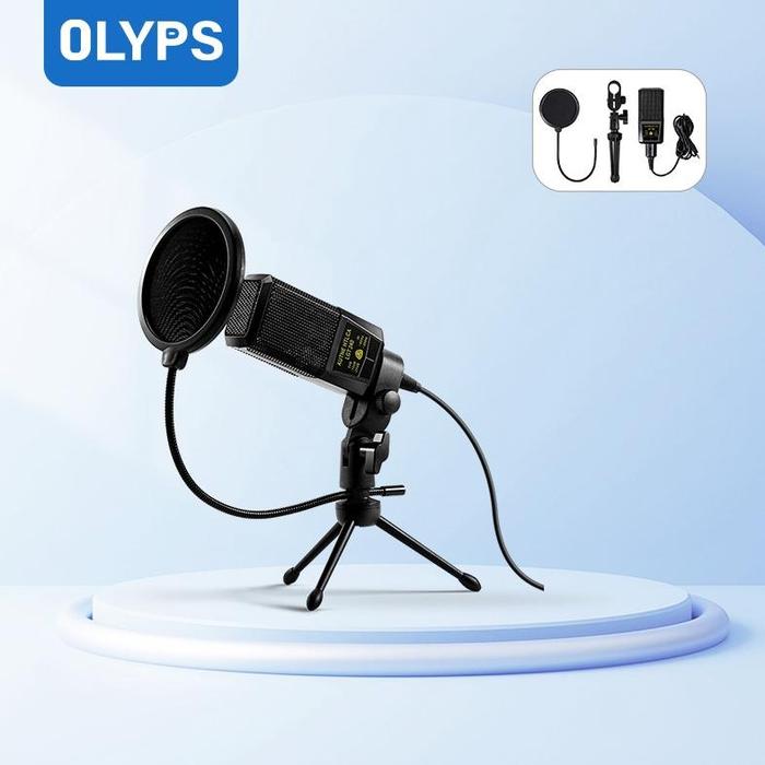 Gambar OLYPS Microphone Condenser Live Karaoke Recording Equipment Portable whth Tripod & Filter Pop - US19-Black dari DIAZ ELEKYTONIK undefined Tokopedia