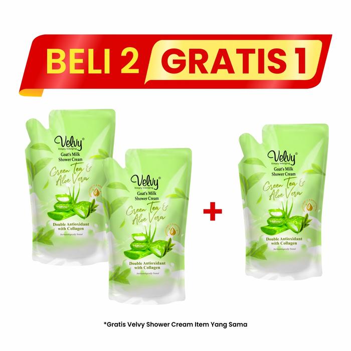 Gambar Buy 2 Get 1 Velvy Shower Cream Extra Moist Reffil 800ml - All Varian - green tea dari Leivy Naturally Indonesia undefined Tokopedia