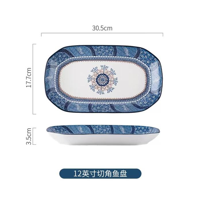 Gambar Piring Saji Keramik Biru Putih Panjang Tanpa Gagang 30cm - Panjang 12 Inc dari HEXACK undefined Tokopedia