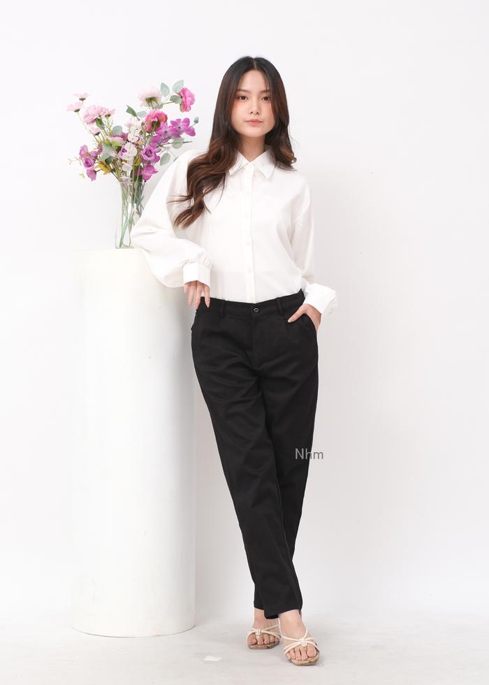 Gambar Nhm Celana Wanita Baggy Pants Panjang Kantor Formal Casual Twill - Hitam, M dari NHM Online undefined Tokopedia